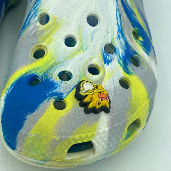 CROCS Classic Clog Youth Size C 12 Marbled Tie Dye Blue Yellow + Super Sonic - Picture 5 of 12